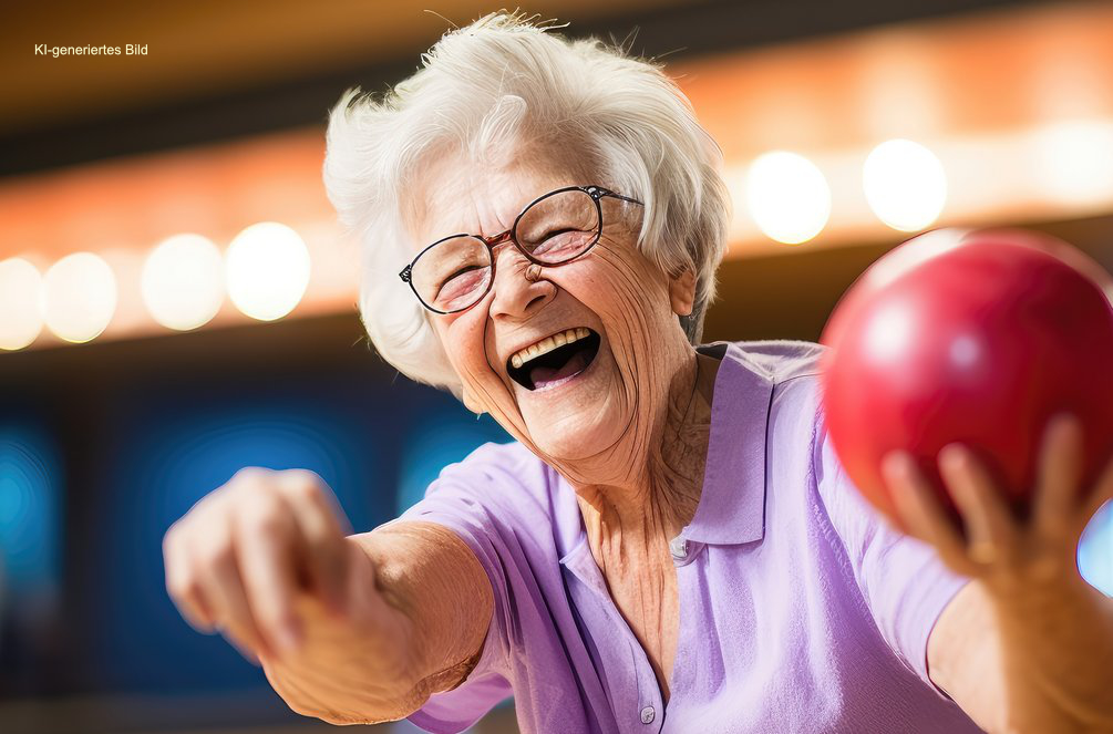 Seniorin beim Kegeln